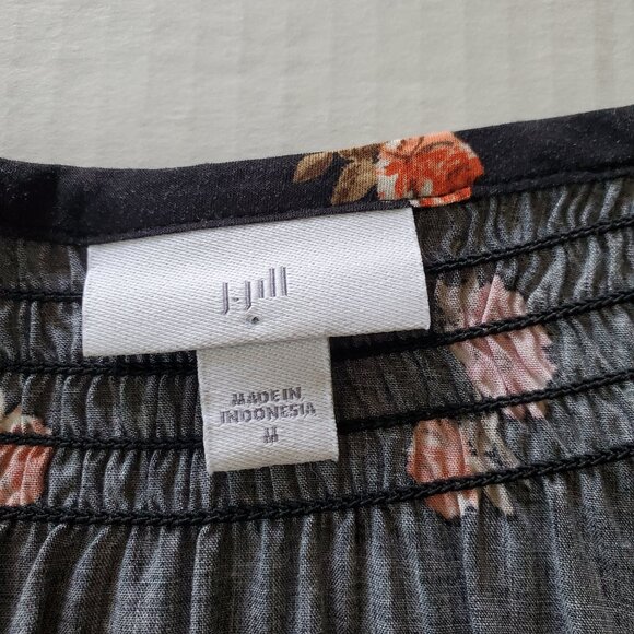 J Jill Prairie Farm Black Floral Button Up Midi Dress Medium - Picture 10 of 16